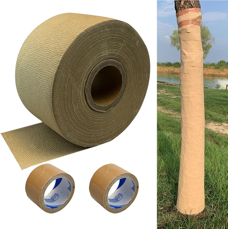 Vecacosic 213 Ft Paper Tree Wrap For Damaged Bark, Weather Resistant Tree Trunk Protectors Wraps To Protect Bark, Breathable Tree Bark Repair Wrap Bandage For Frost, Sun And Deer Animals, With Tape (3.15" Wide) - Image 1